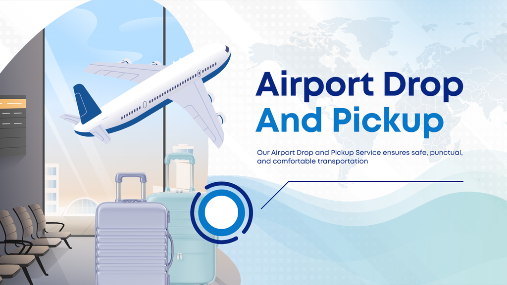 Airport drop and pickup service in Bangalore with airplane, luggage, and comfortable airport transportation.